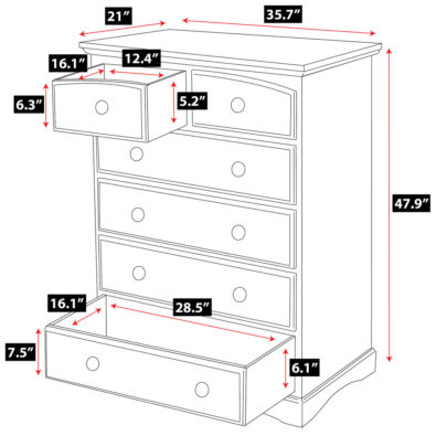 Gabriel 6 Drawer Dresser Spec